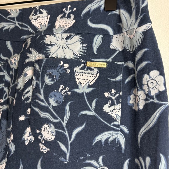 Spartina 449 Maren Kick Flare Floral Print Pants Navy Blue Size M - Picture 7 of 8